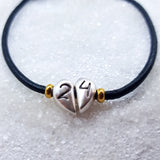Lucky 24 Heart Charm Leather Bracelet