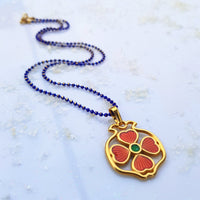 Pomegranante with a four-leaf clover Pendant Necklace